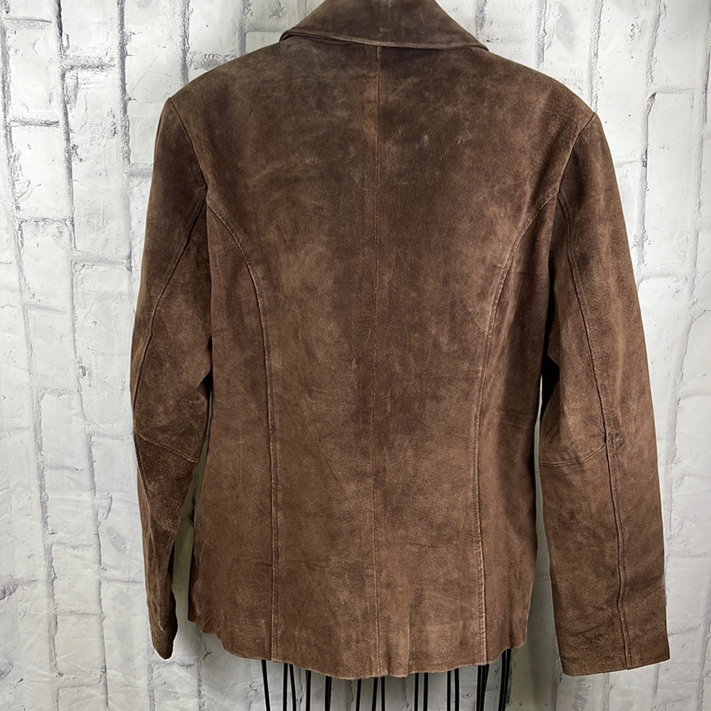 Lake Matley Suede Jacket Pockets Brown Full Zip Front Studded Embroidered Design - Picture 8 of 12